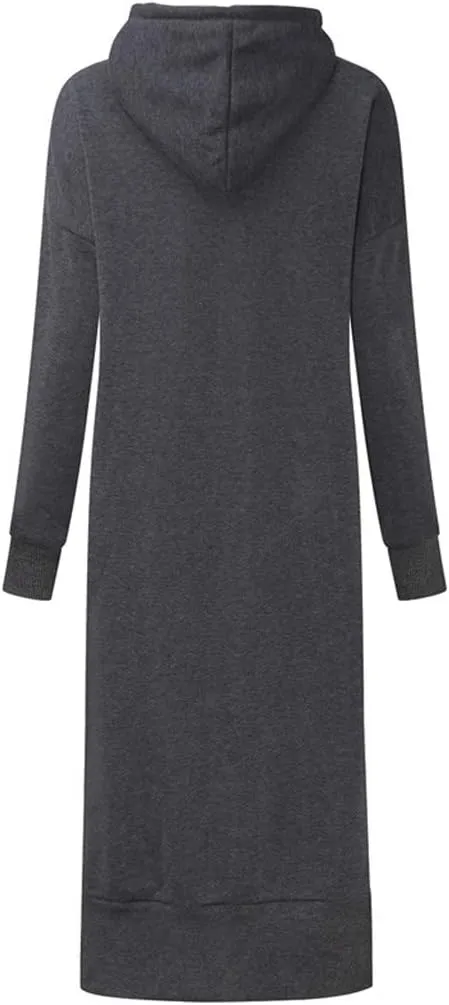 Women Hoodies Dress Hooded Sweatshirts Dress Casual Long Sleeve Tunic Dress Oversized Sweatshirt Pullover with Pocket