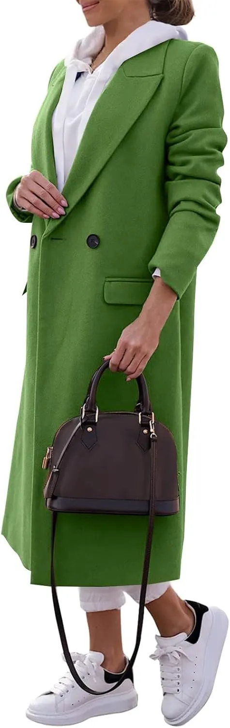 Women Winter Wool Blend Camel Mid-Long Coat Pea Coat Single-Breasted Blend Over Coats Long Jackets
