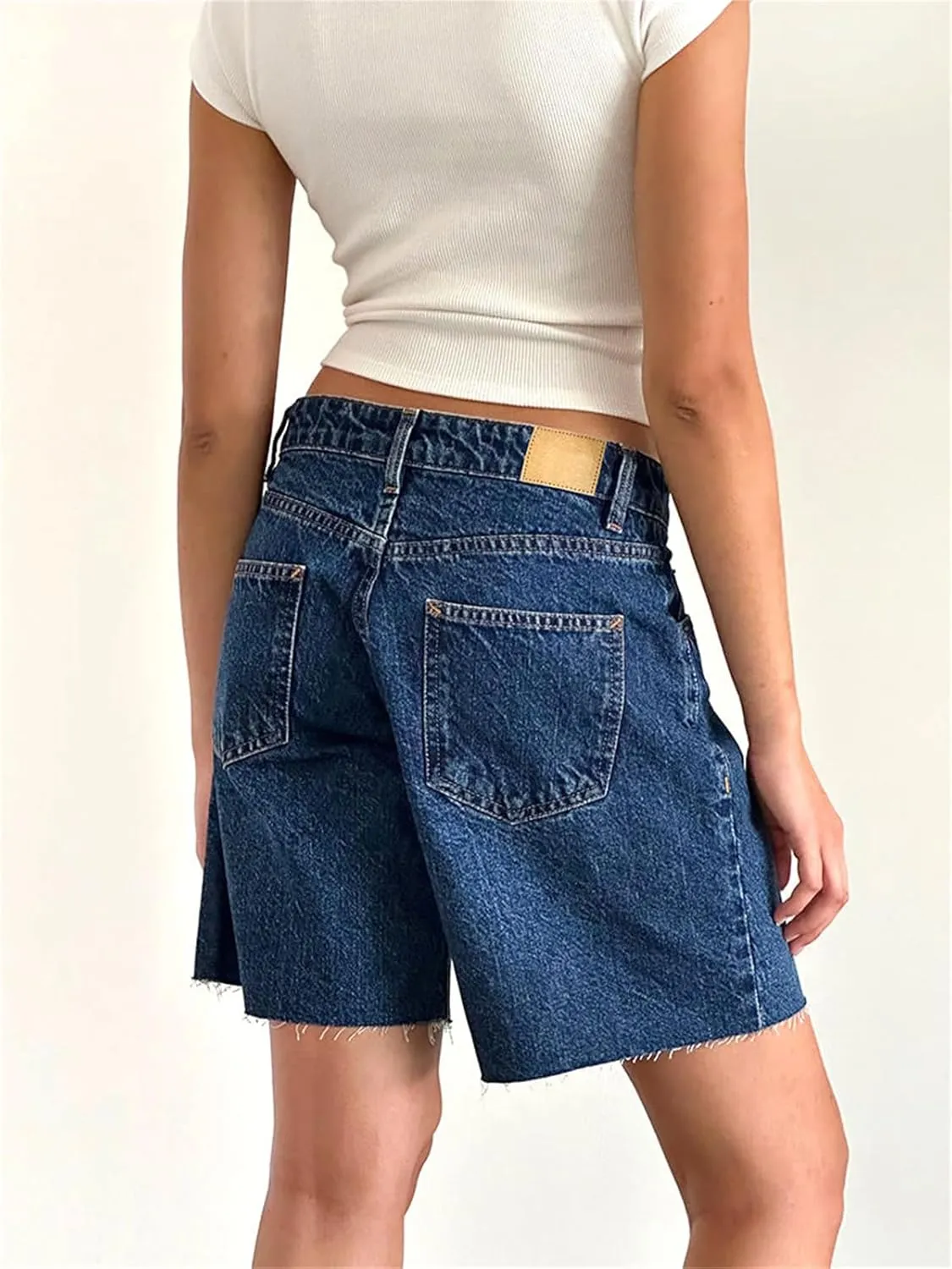 Women Y2k Long Jean Shorts Casual Loose Wide Leg Frayed Raw Hem High Waisted Denim Jorts Vintage Summer Streetwear