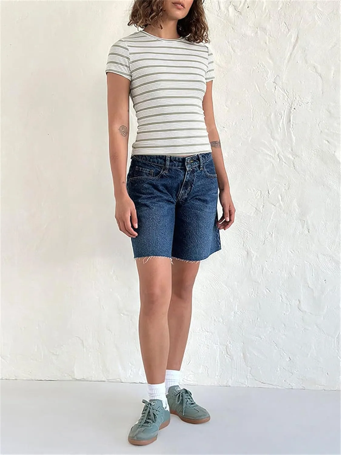Women Y2k Long Jean Shorts Casual Loose Wide Leg Frayed Raw Hem High Waisted Denim Jorts Vintage Summer Streetwear