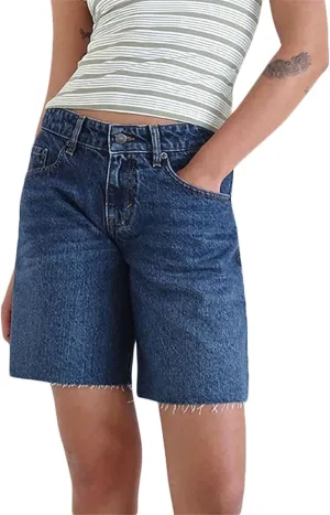 Women Y2k Long Jean Shorts Casual Loose Wide Leg Frayed Raw Hem High Waisted Denim Jorts Vintage Summer Streetwear