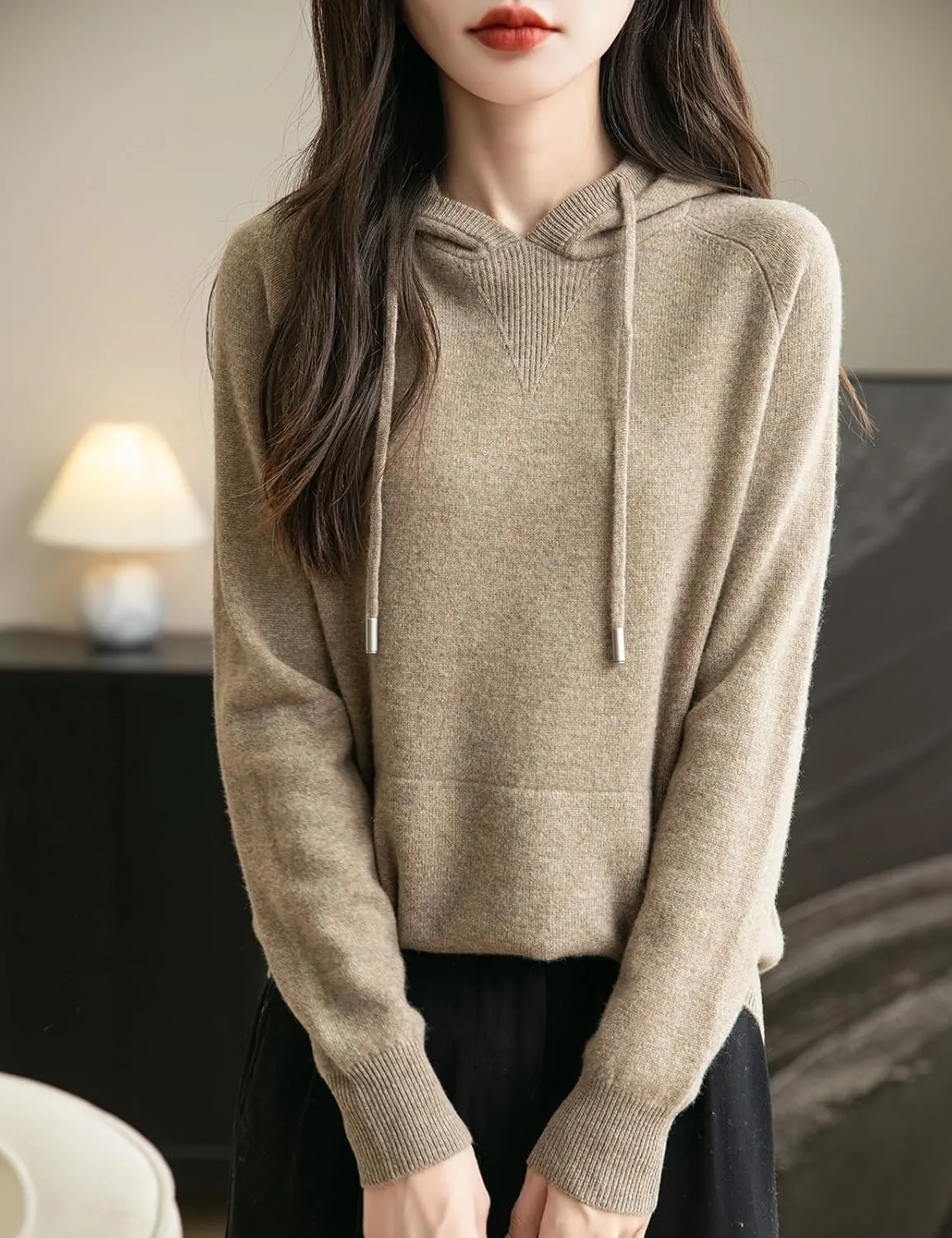 Women's 100% Merino Wool Hoodies 2025 Fall Winter Warm Soft Sweater Long Sleeve Knitted Sweatshirt with Pocket