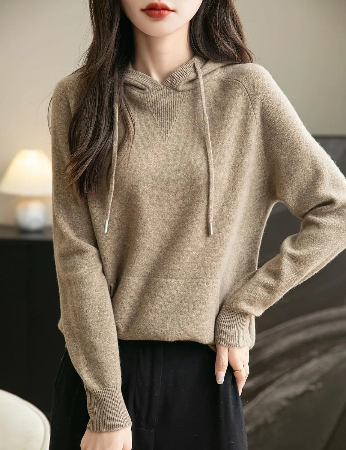 Women's 100% Merino Wool Hoodies 2025 Fall Winter Warm Soft Sweater Long Sleeve Knitted Sweatshirt with Pocket