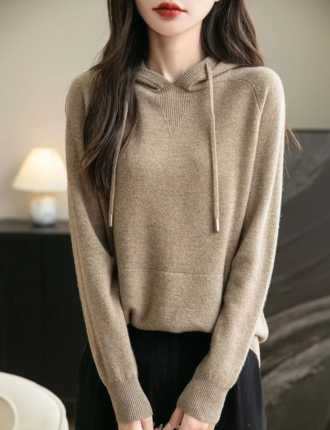 Women's 100% Merino Wool Hoodies 2025 Fall Winter Warm Soft Sweater Long Sleeve Knitted Sweatshirt with Pocket