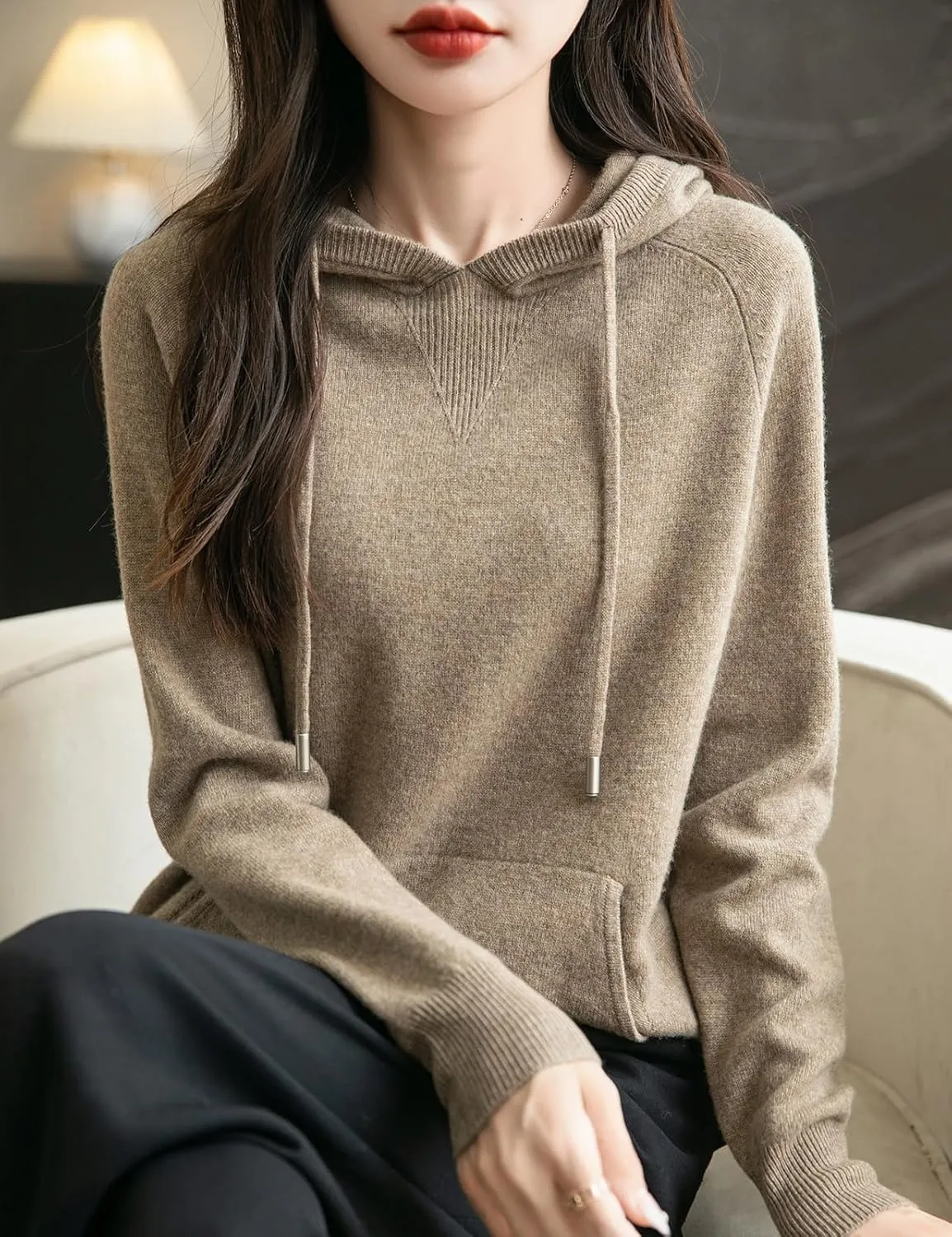 Women's 100% Merino Wool Hoodies 2025 Fall Winter Warm Soft Sweater Long Sleeve Knitted Sweatshirt with Pocket