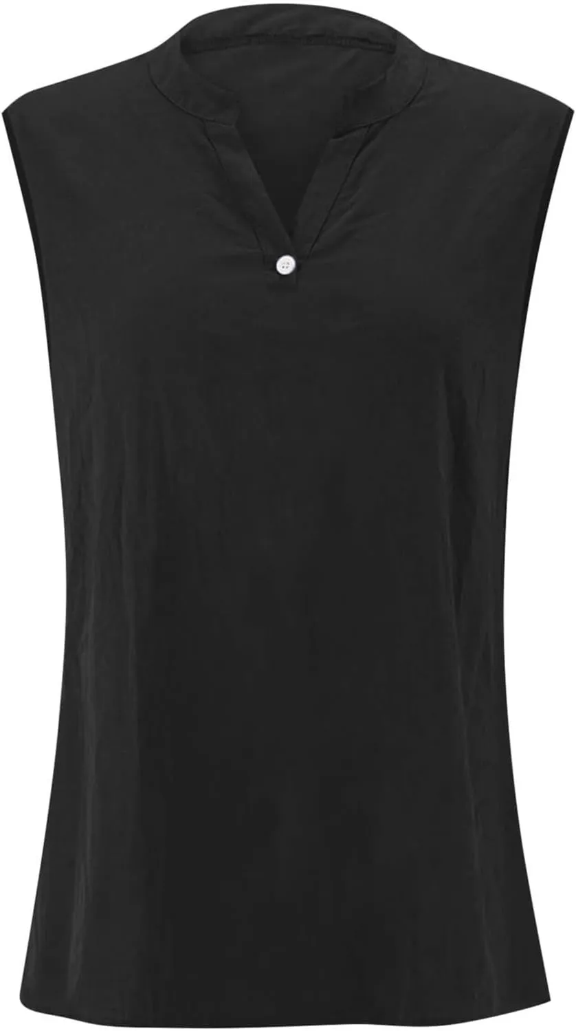 Women's 2025 Summer Tank Top V Neck Sleeveless Button Down T Shirts Trendy Lightweight Casual Loose Side Slit Tops