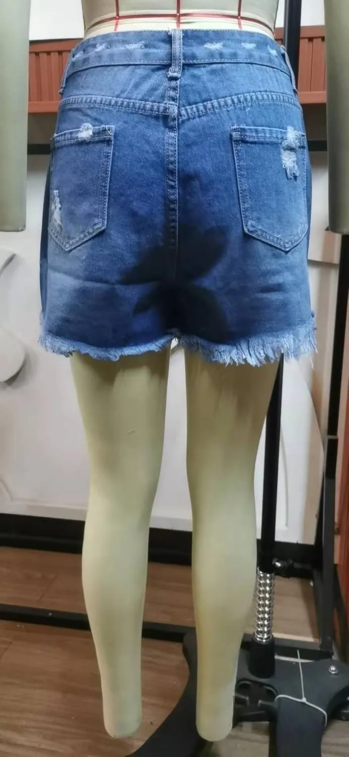Women's American Flag Printed Distressed Denim Shorts High Waisted Cut Off Frayed Raw Hem Casual Jeans Boardshorts