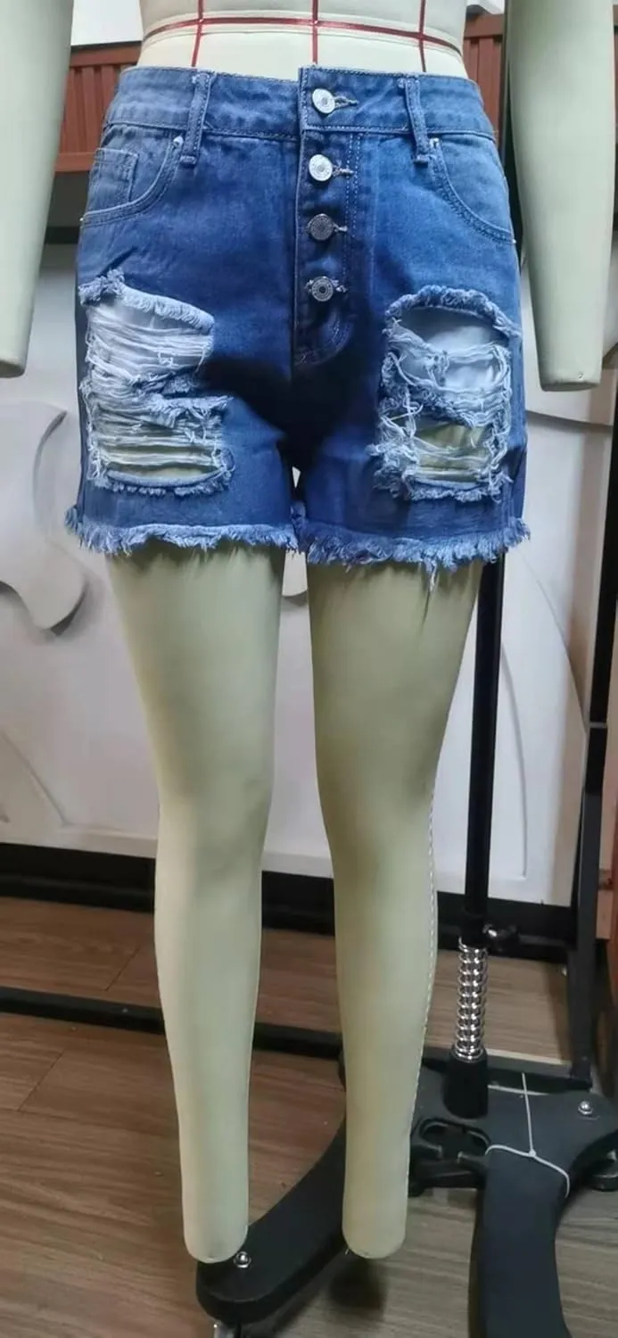Women's American Flag Printed Distressed Denim Shorts High Waisted Cut Off Frayed Raw Hem Casual Jeans Boardshorts