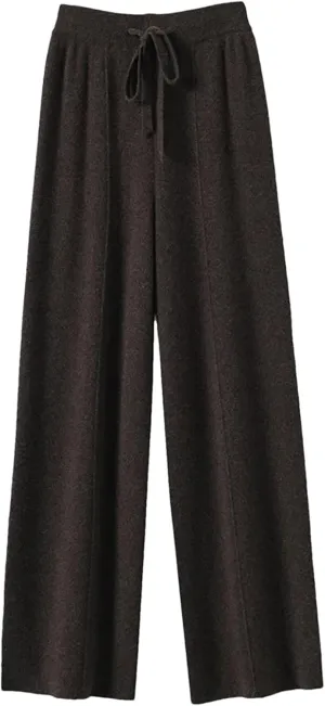 Women’s Cashmere Knit Wide-Leg Pants Plush Loose Fit Autumn Winter Minimalist Trousers