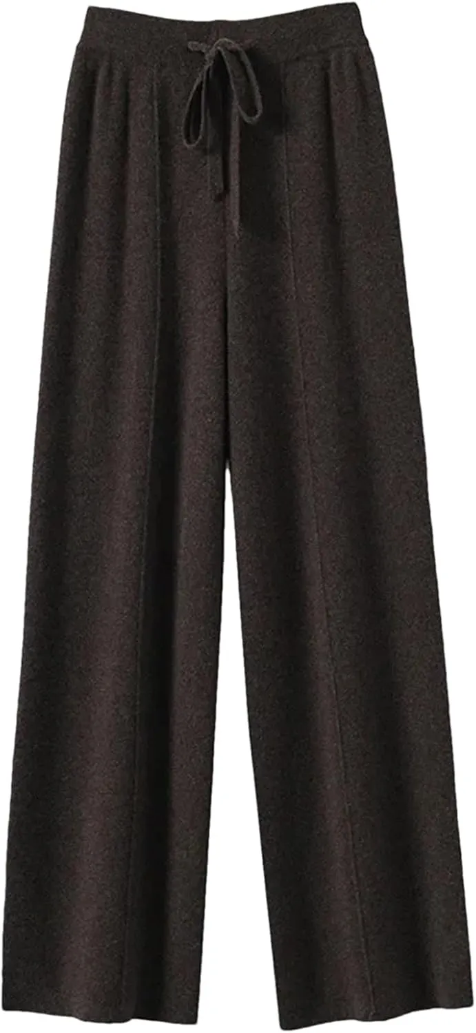 Women’s Cashmere Knit Wide-Leg Pants Plush Loose Fit Autumn Winter Minimalist Trousers