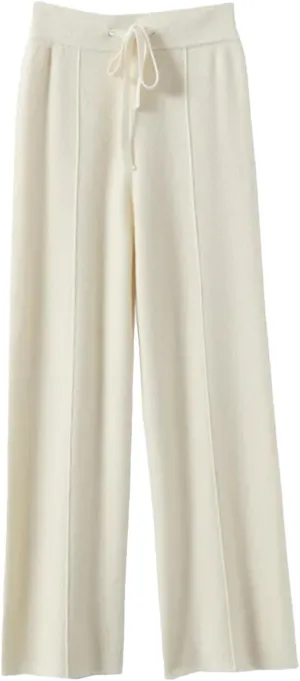 Women’s Cashmere Knit Wide-Leg Pants Plush Loose Fit Autumn Winter Minimalist Trousers