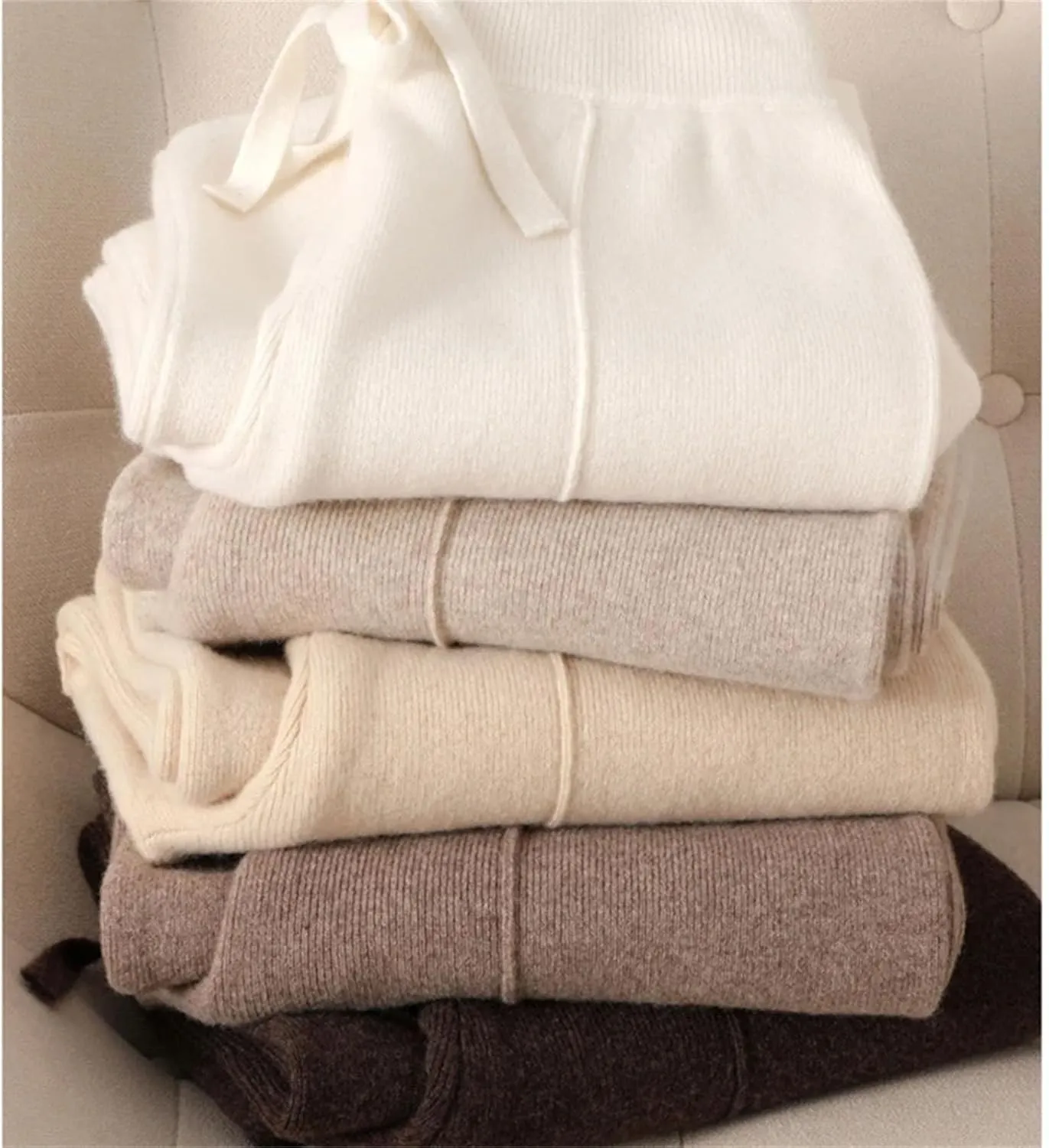 Women’s Cashmere Knit Wide-Leg Pants Plush Loose Fit Autumn Winter Minimalist Trousers