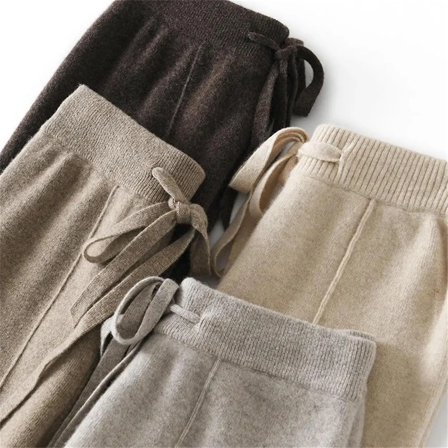 Women’s Cashmere Knit Wide-Leg Pants Plush Loose Fit Autumn Winter Minimalist Trousers