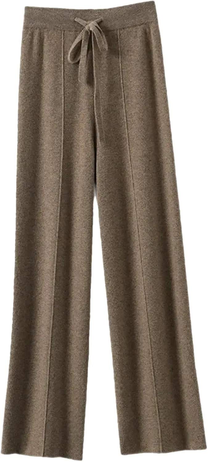 Women’s Cashmere Knit Wide-Leg Pants Plush Loose Fit Autumn Winter Minimalist Trousers
