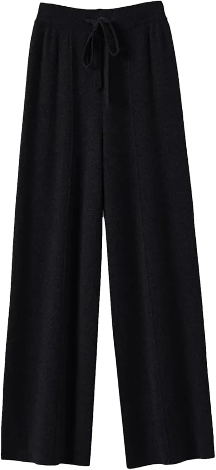 Women’s Cashmere Knit Wide-Leg Pants Plush Loose Fit Autumn Winter Minimalist Trousers