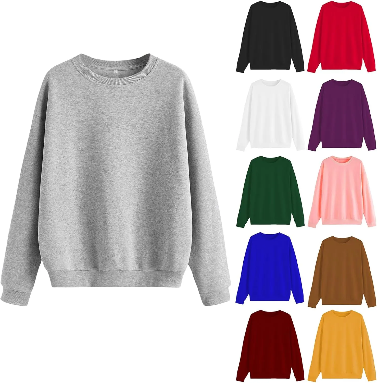 Women's Casual Crew Neck Oversized Sweatshirts Long Sleeve Solid Tunic Tops Fall Loose Fitting Cute Pullovers Shirts