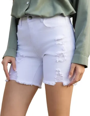 Women's Casual Summer Ripped High Waisted Denim Shorts Stretch Distressed Frayed Raw Hem Jean Shorts
