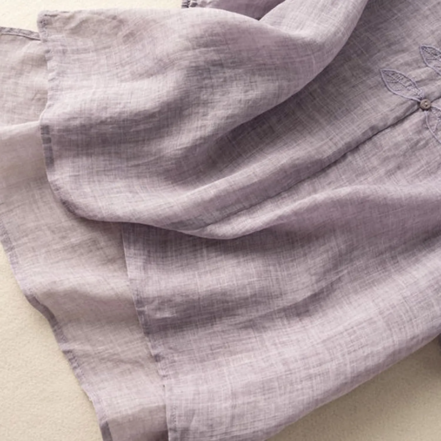 Women's Casual V Neck Cotton Linen Shirts Short Sleeve Ruffle Trim Collar Side Slit Hem Tops Summer Lightweight Tees