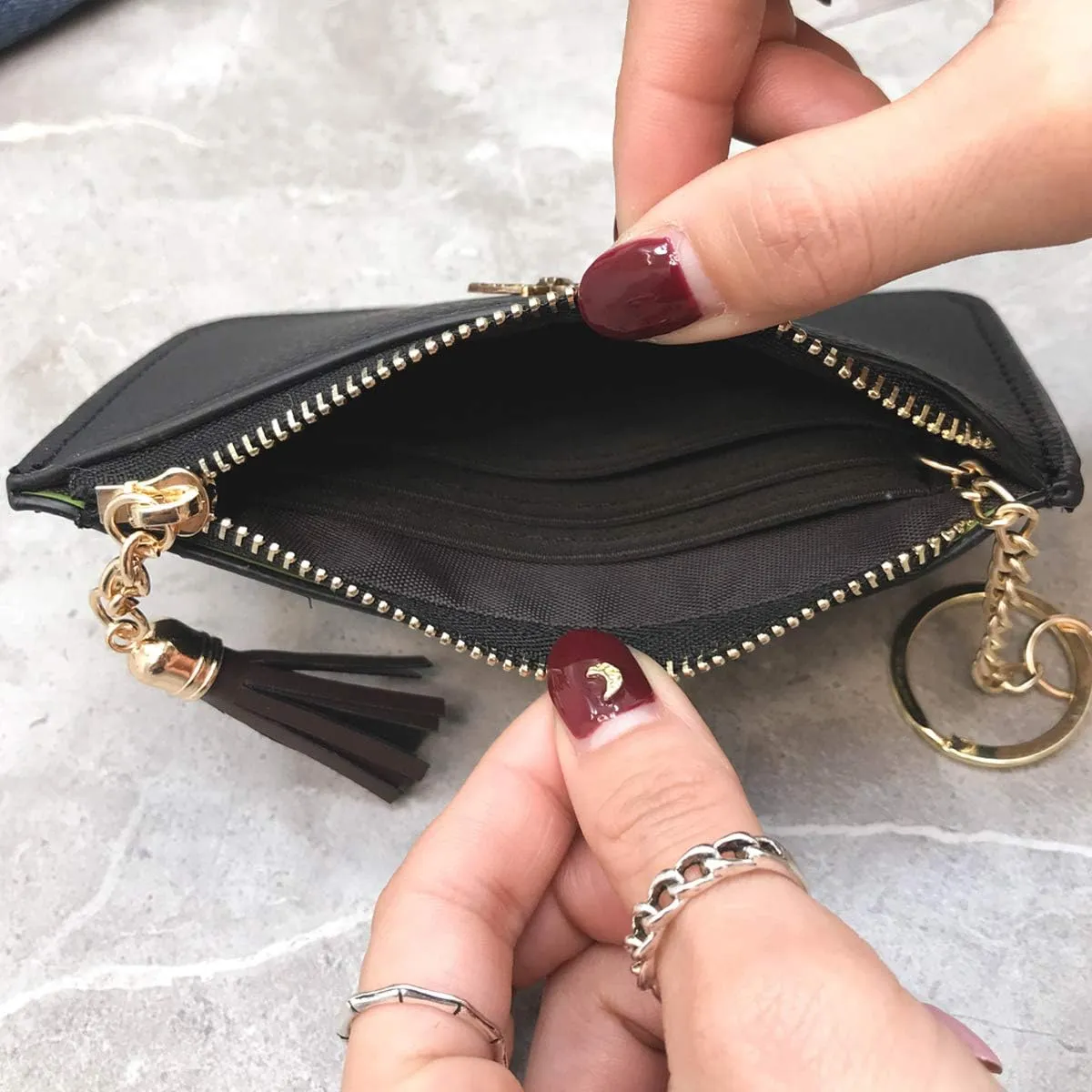 Women's Coin Purse Change Wallet Pouch Leather Card Holder with Key Chain Tassel Zip (CH Army Green)