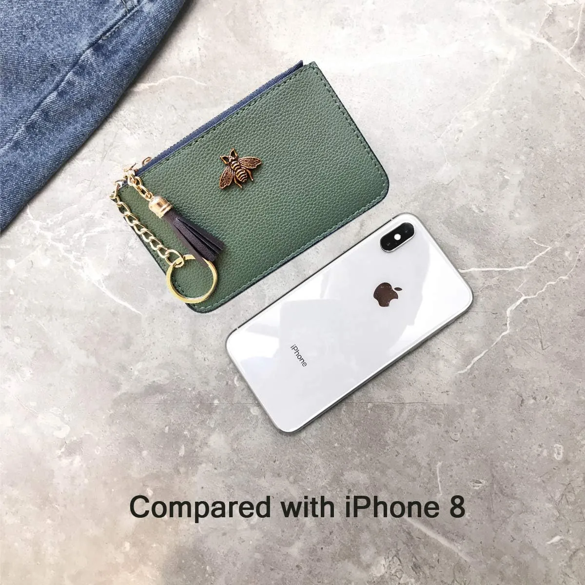 Women's Coin Purse Change Wallet Pouch Leather Card Holder with Key Chain Tassel Zip (CH Army Green)