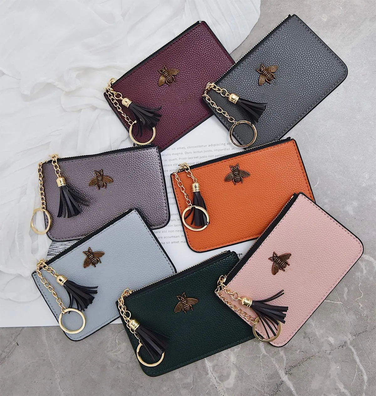 Women's Coin Purse Change Wallet Pouch Leather Card Holder with Key Chain Tassel Zip (Dark Green)