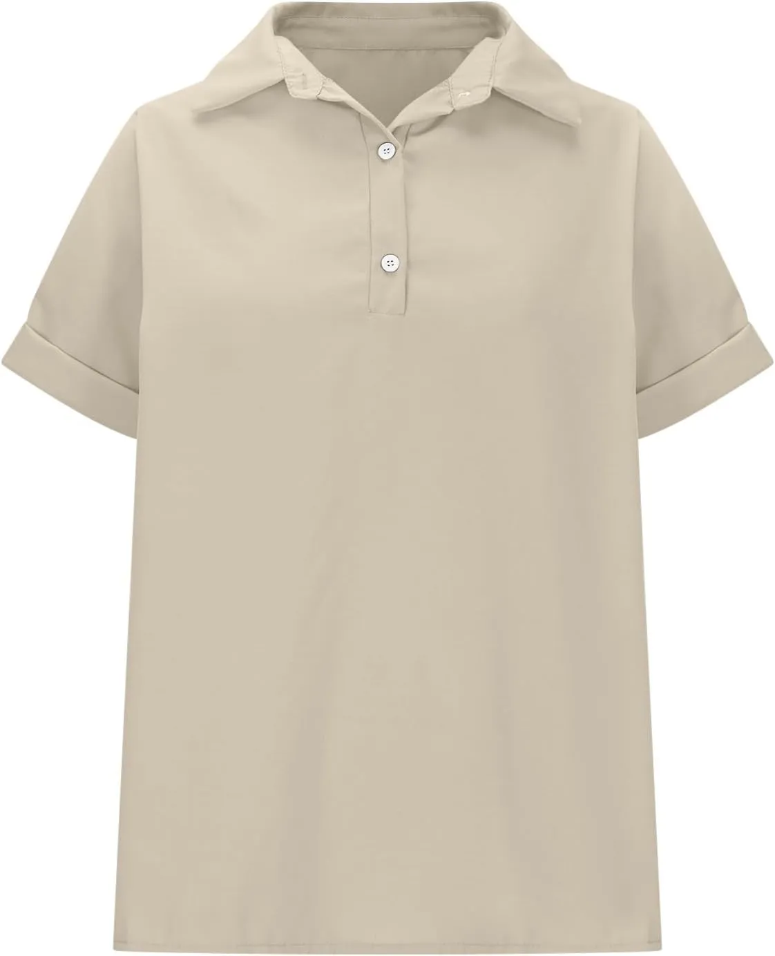 Women's Cpttpn Linen Button Up Shirts with Side Slit, Short Sleeve V-Neck Collared Tops Golf Shirt Casual Summer Tee