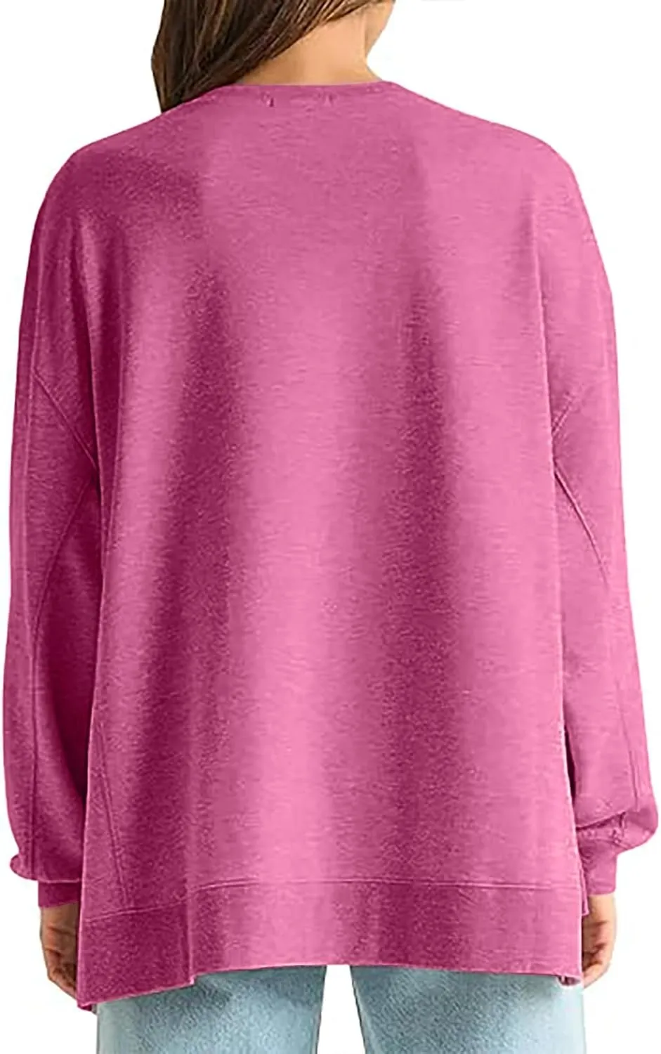 Women's Crewneck Oversized Sweatshirt Hoodless Fashion Solid Comfy Long Sleeve Slit Hem Outfit Pullover Sweatshirt