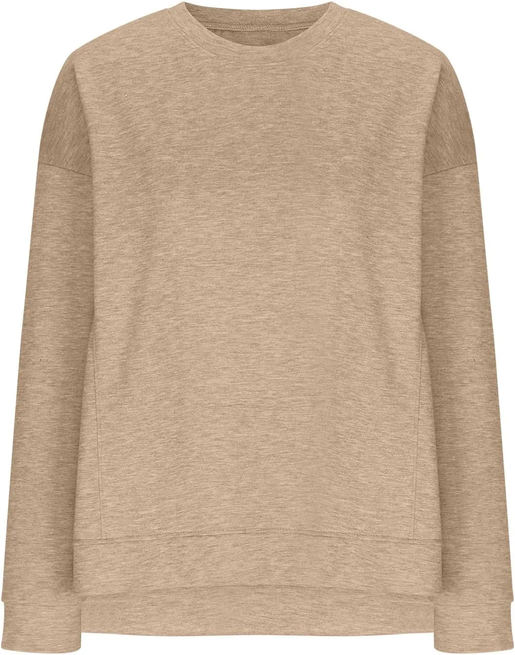 Women's Crewneck Oversized Sweatshirt Hoodless Fashion Solid Comfy Long Sleeve Slit Hem Outfit Pullover Sweatshirt