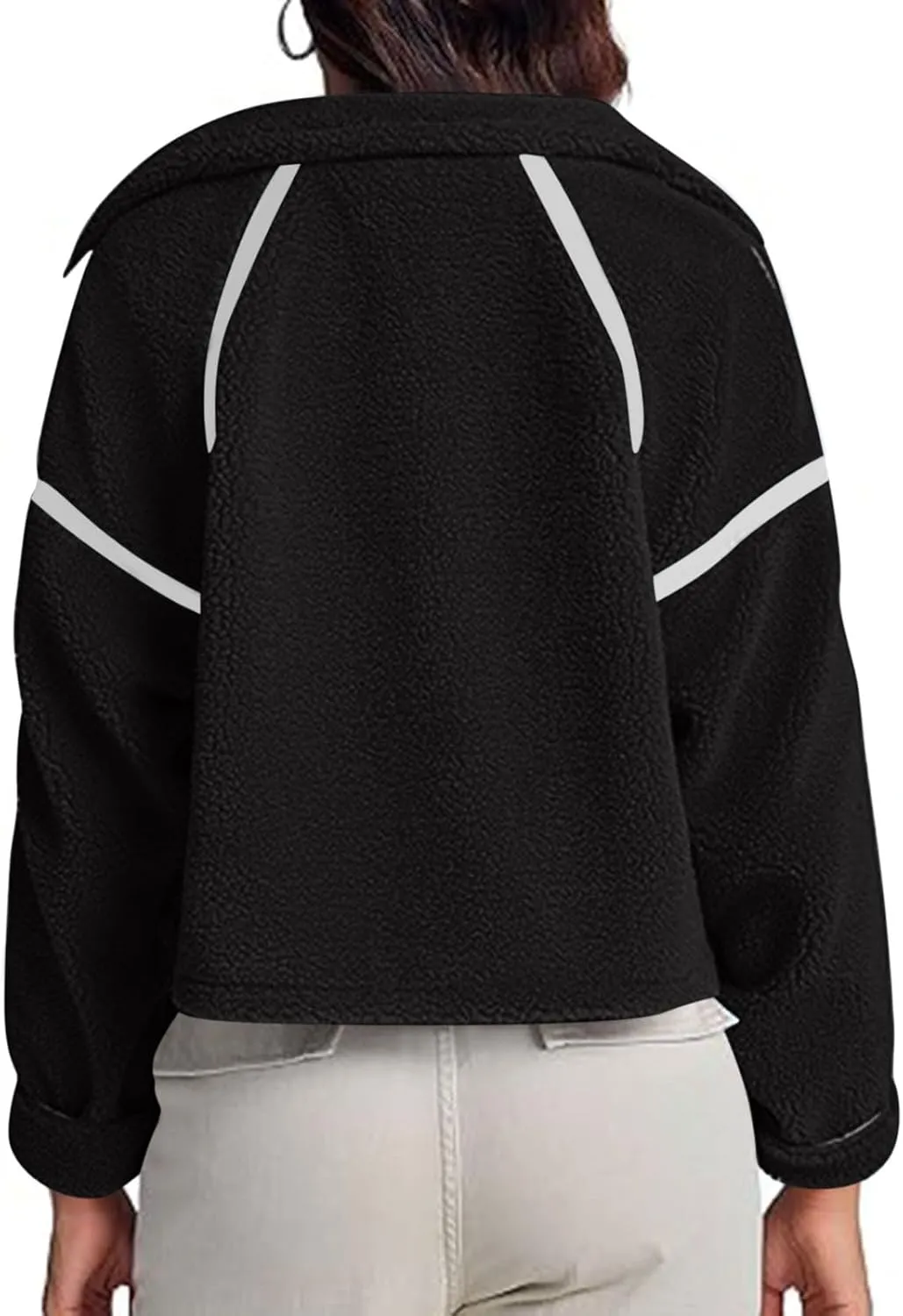 Women's Cropped Sherpa Hoodie Fleece Zip Up Jacket Warm Hooded Sweatshirt for Casual Winter and Fall Outfits
