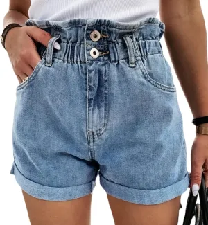 Women's Denim Shorts High Waisted Ripped Stretchy Denim Hot Short Distressed Frayed Hem Jeans Shorts with Pockets