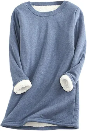 Womens Fleece Lined Pullover Sweatshirt Warm Soft Sweater Tops Sherpa Cozy Sweatshirts Shirt Winter Clothes 2024