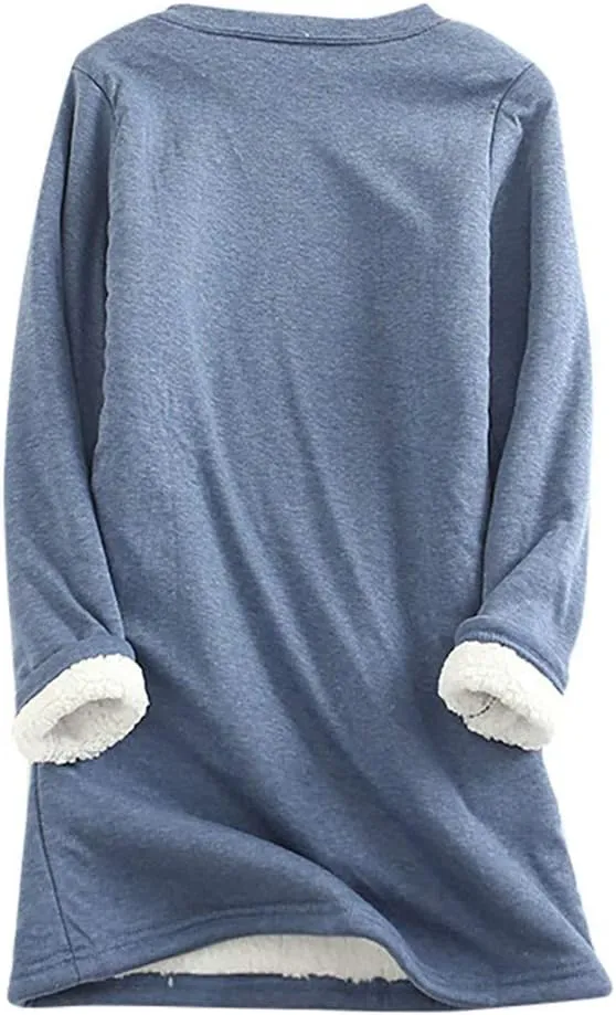 Womens Fleece Lined Pullover Sweatshirt Warm Soft Sweater Tops Sherpa Cozy Sweatshirts Shirt Winter Clothes 2024