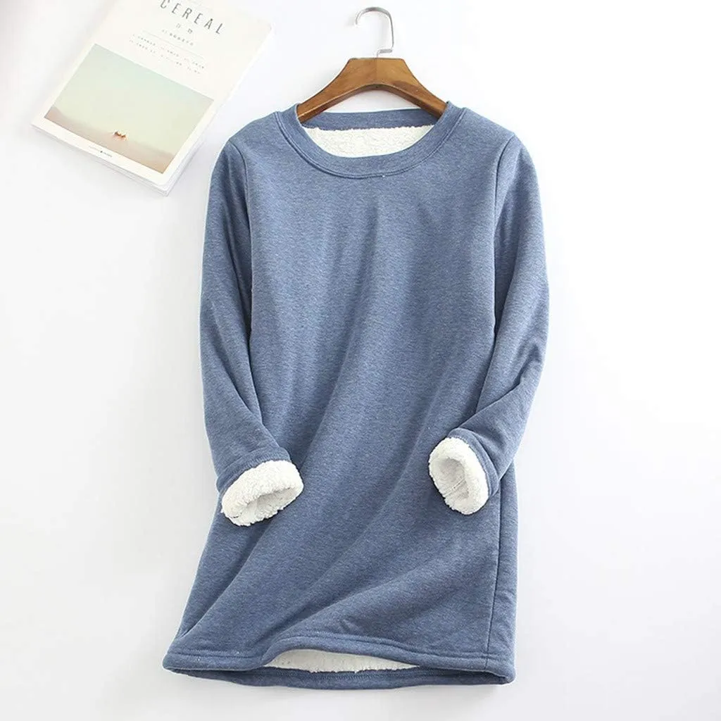 Womens Fleece Lined Pullover Sweatshirt Warm Soft Sweater Tops Sherpa Cozy Sweatshirts Shirt Winter Clothes 2024