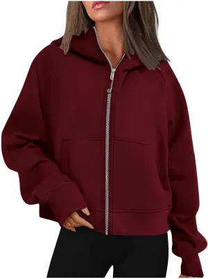 Womens Full-Zip Hoodie Fashion Oversized Solid Crewneck Fit Sweatshirts Long Sleeve Shirt Trendy Fall Outfits Tops