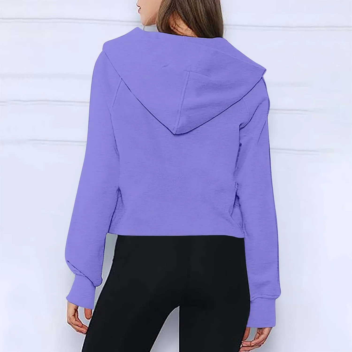 Women's Half Zip Cropped Sweatshirts Fleece Casual Loose Hoodie Quarter Zip Trendy Y2k Pullover Sweater With Pocket