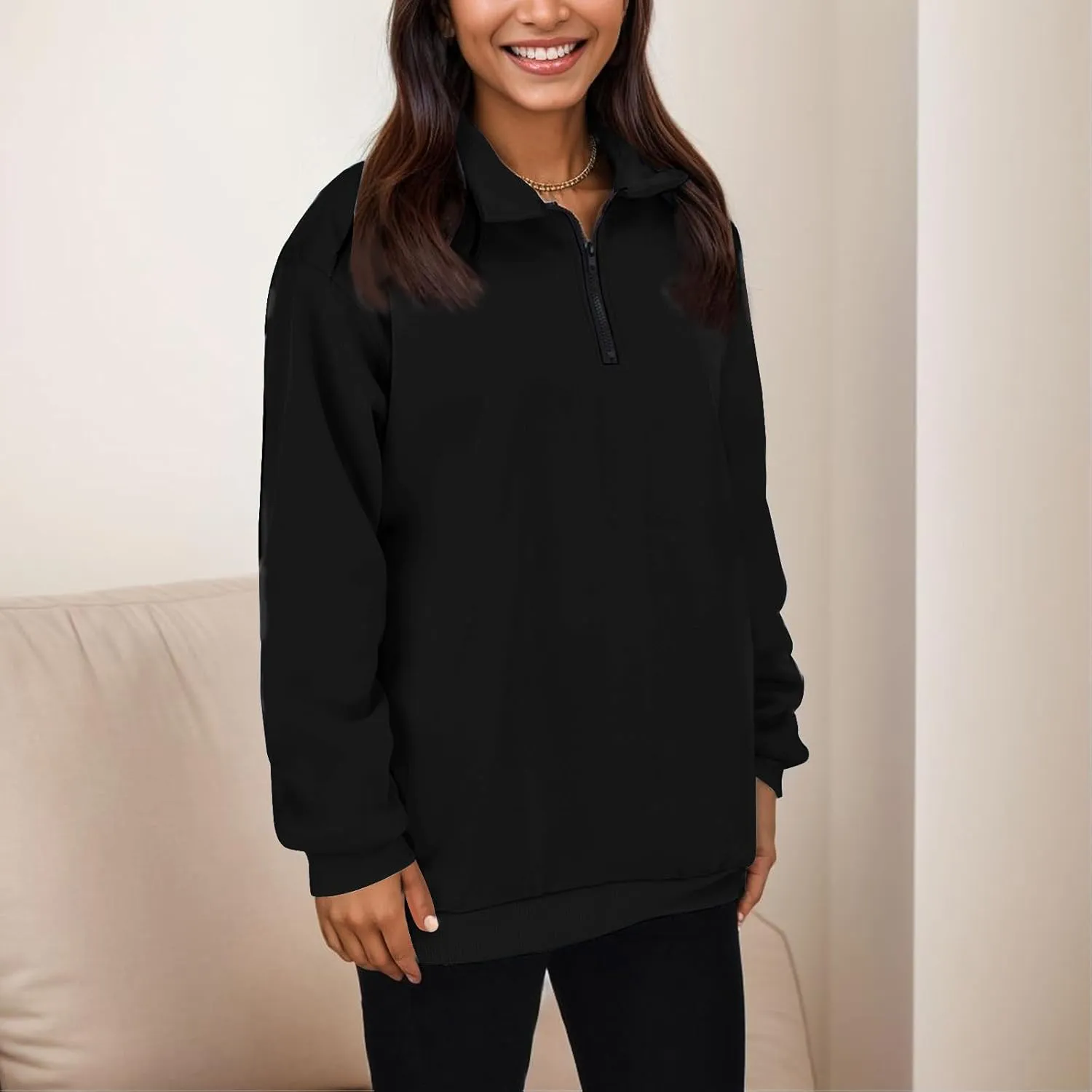 Women's Half Zip Pullover Oversized Casual Long Sleeve Sweatshirts Quarter Zip Teen Girls Fall Y2k Clothes