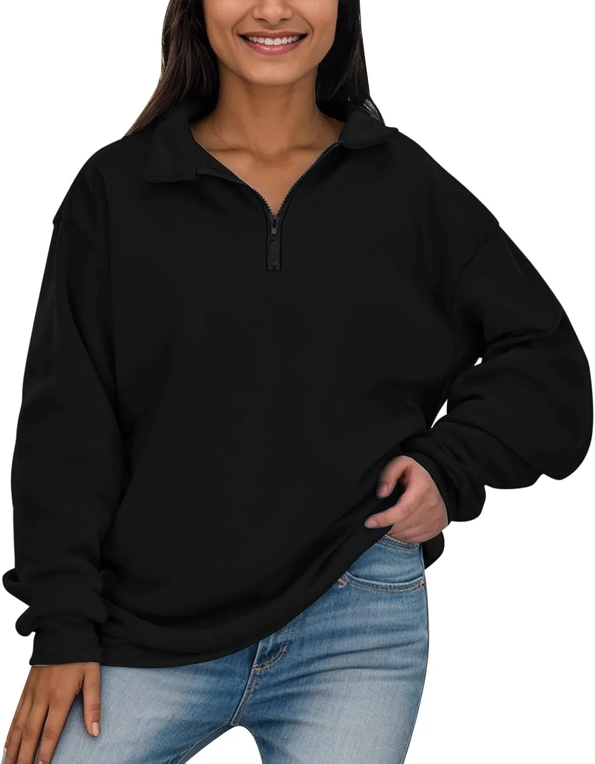Women's Half Zip Pullover Oversized Casual Long Sleeve Sweatshirts Quarter Zip Teen Girls Fall Y2k Clothes