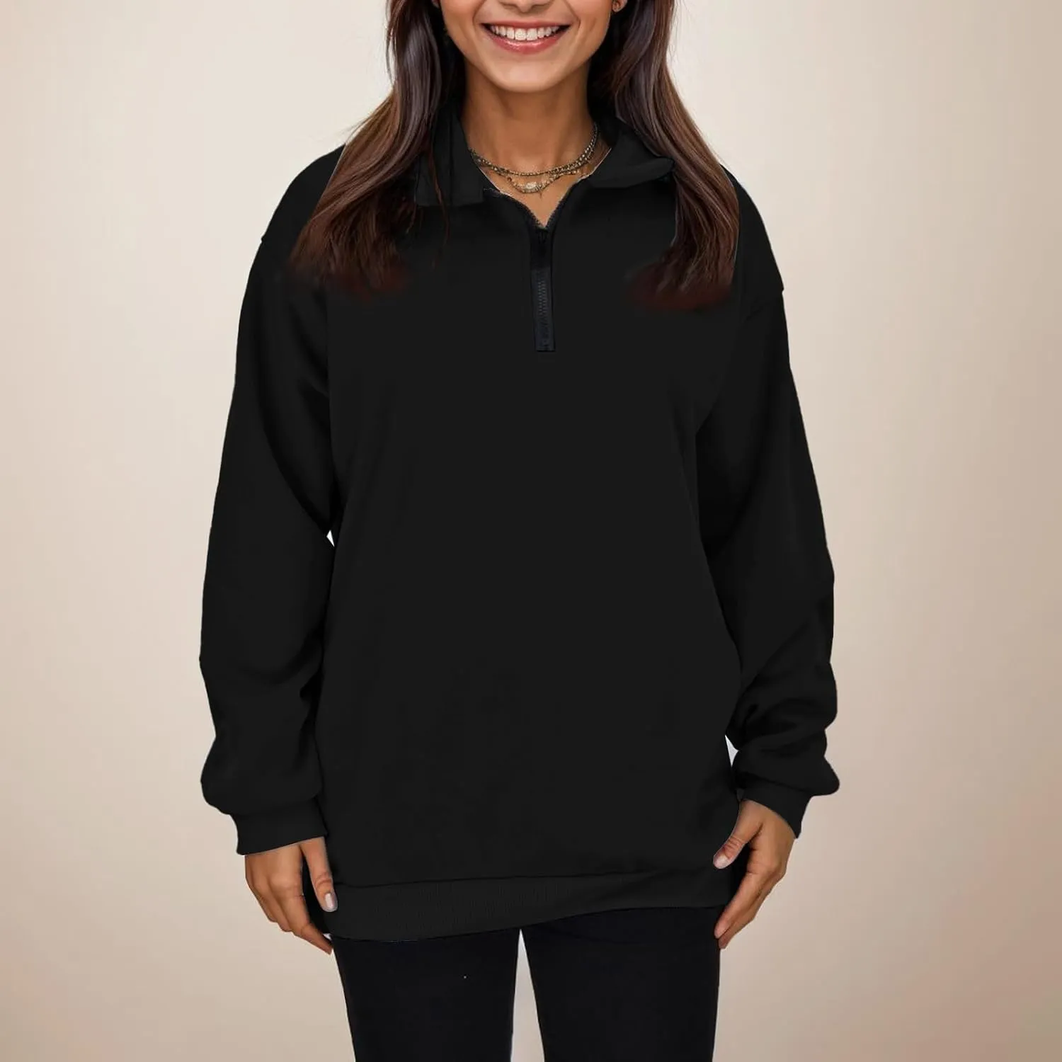 Women's Half Zip Pullover Oversized Casual Long Sleeve Sweatshirts Quarter Zip Teen Girls Fall Y2k Clothes