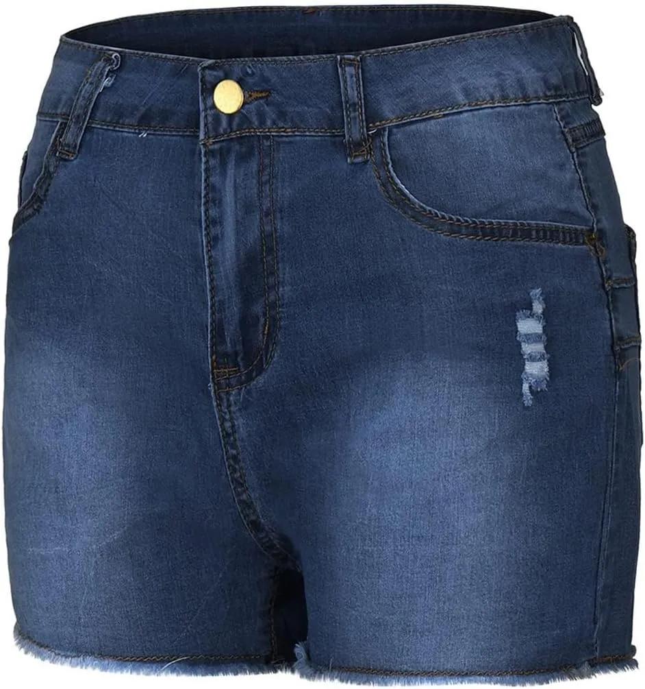 Womens High Waisted Skinny Stretchy Denim Shorts Frayed Raw Hem Casual Jean Shorts with Button Pockets