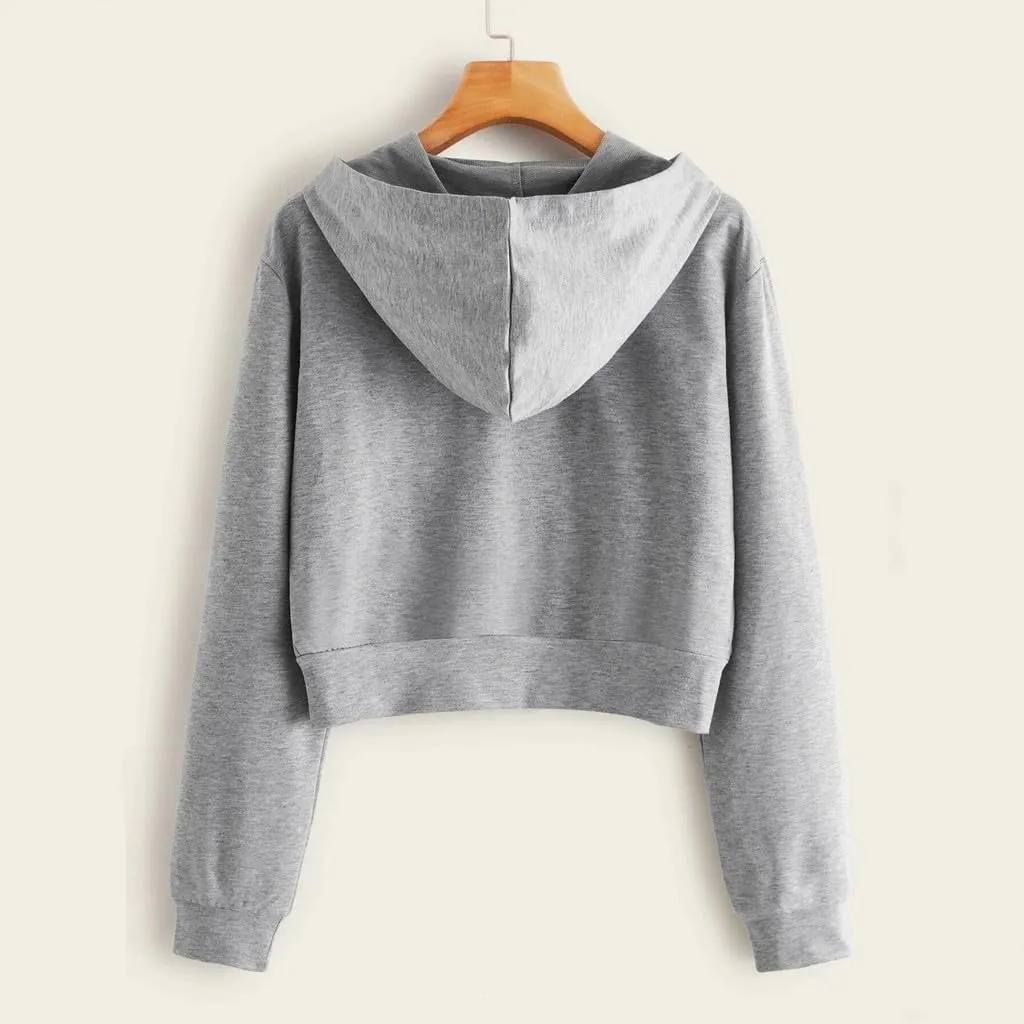 Women's Hooded Sweatshirts Solid Color Fall Fashion Long Sleeve Lightweight Zip Up Crop Hoodies for Women