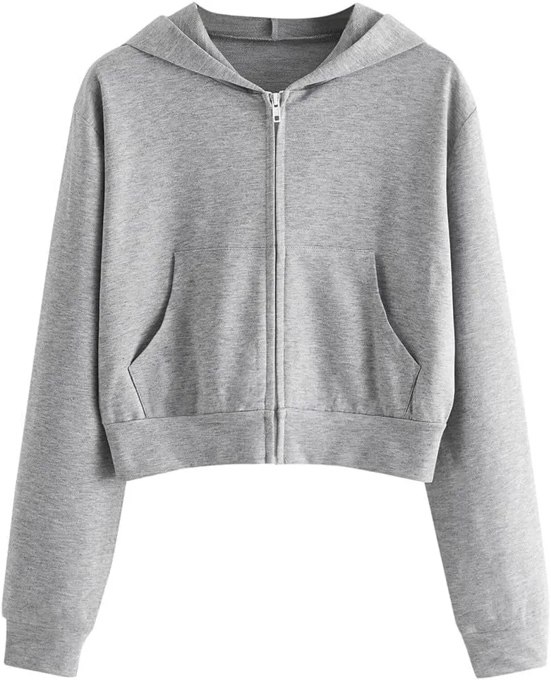 Women's Hooded Sweatshirts Solid Color Fall Fashion Long Sleeve Lightweight Zip Up Crop Hoodies for Women