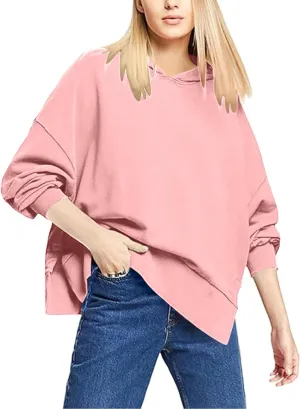 Women's Hoodies 2024 Slit Hem Oversized Baggy Sweatshirt Solid Casual Loose Soft Long Sleeve Pullover Tops