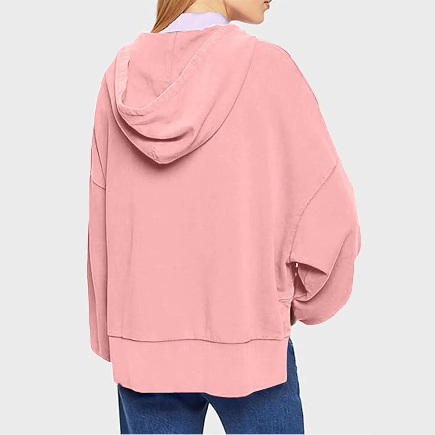 Women's Hoodies 2024 Slit Hem Oversized Baggy Sweatshirt Solid Casual Loose Soft Long Sleeve Pullover Tops