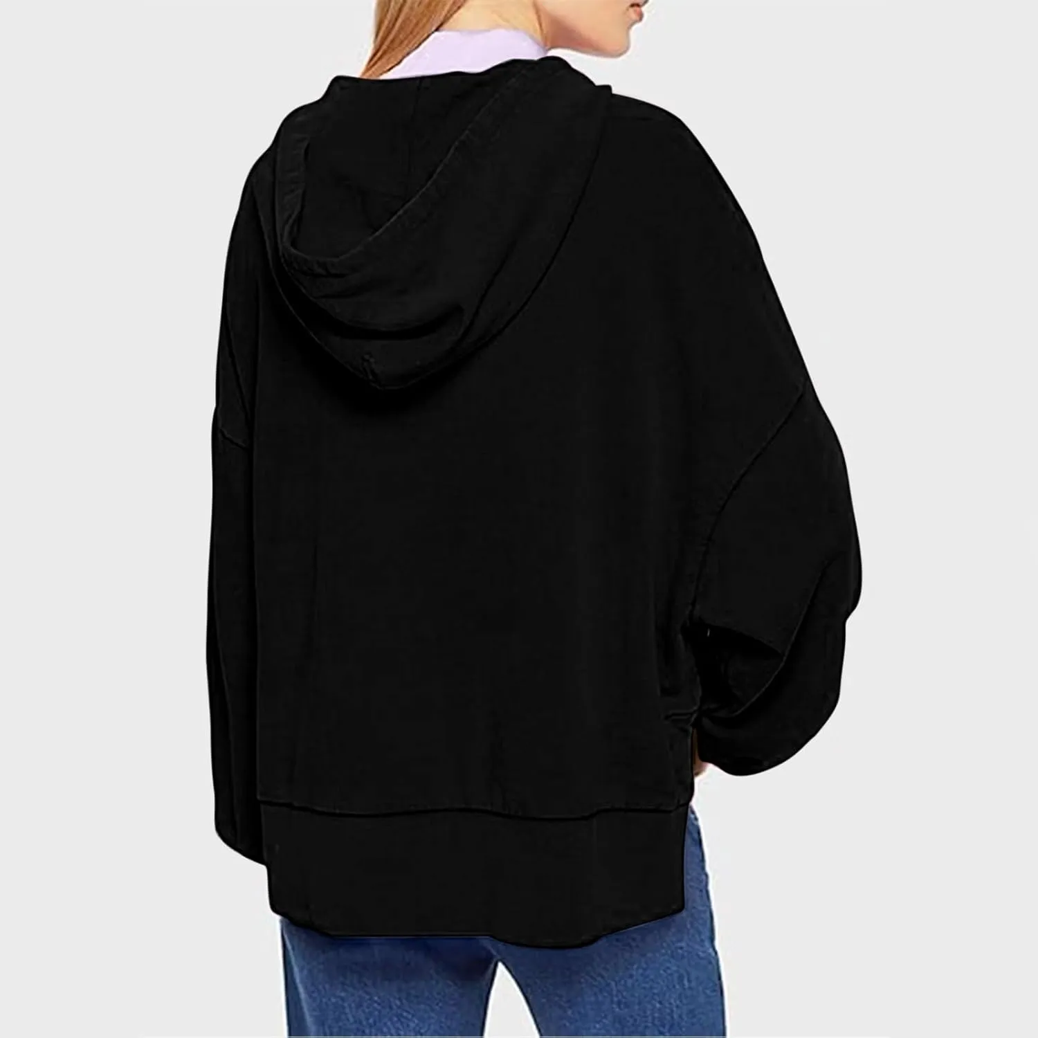 Women's Hoodies 2024 Slit Hem Oversized Baggy Sweatshirt Solid Casual Loose Soft Long Sleeve Pullover Tops
