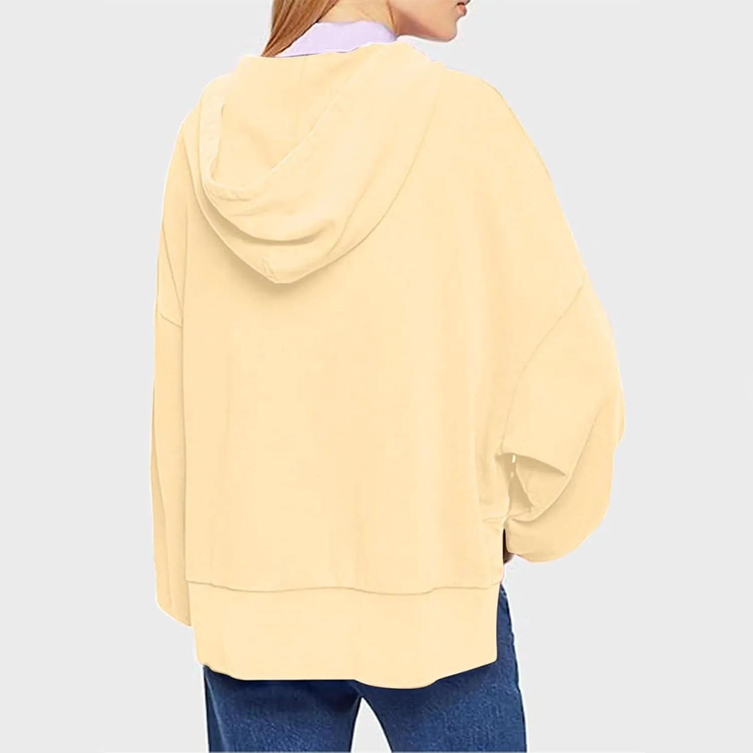 Women's Hoodies 2024 Slit Hem Oversized Baggy Sweatshirt Solid Casual Loose Soft Long Sleeve Pullover Tops