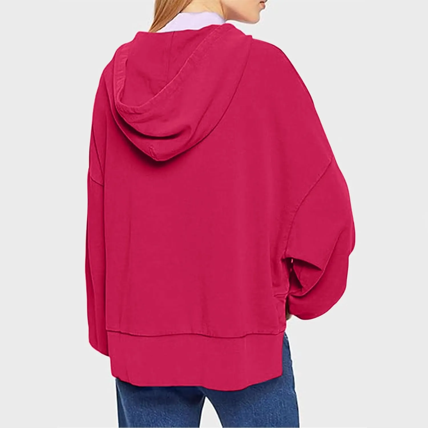 Women's Hoodies 2024 Slit Hem Oversized Baggy Sweatshirt Solid Casual Loose Soft Long Sleeve Pullover Tops