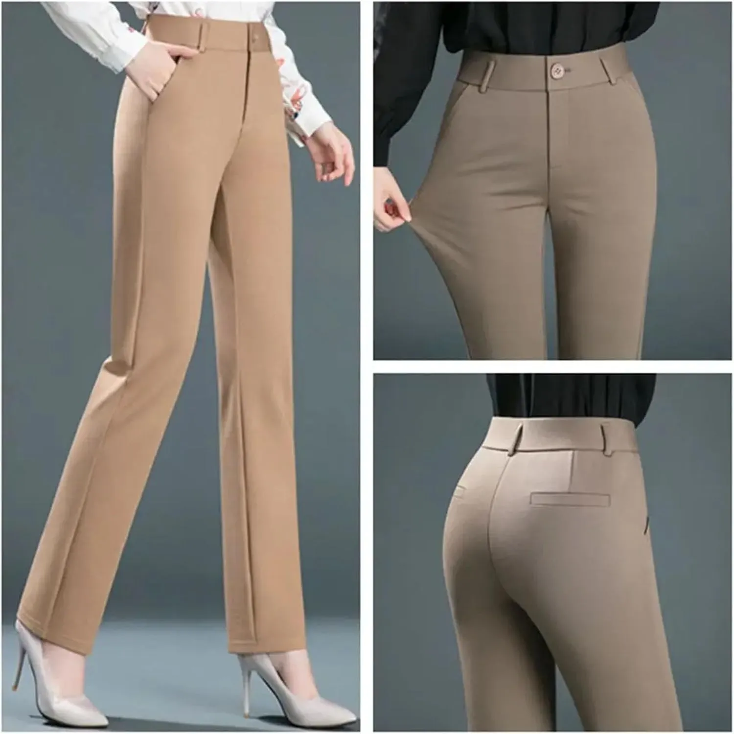 Women’s Knit Slim Leg Pants Elastic High Waist Year-Round Casual Minimalist Loungewear
