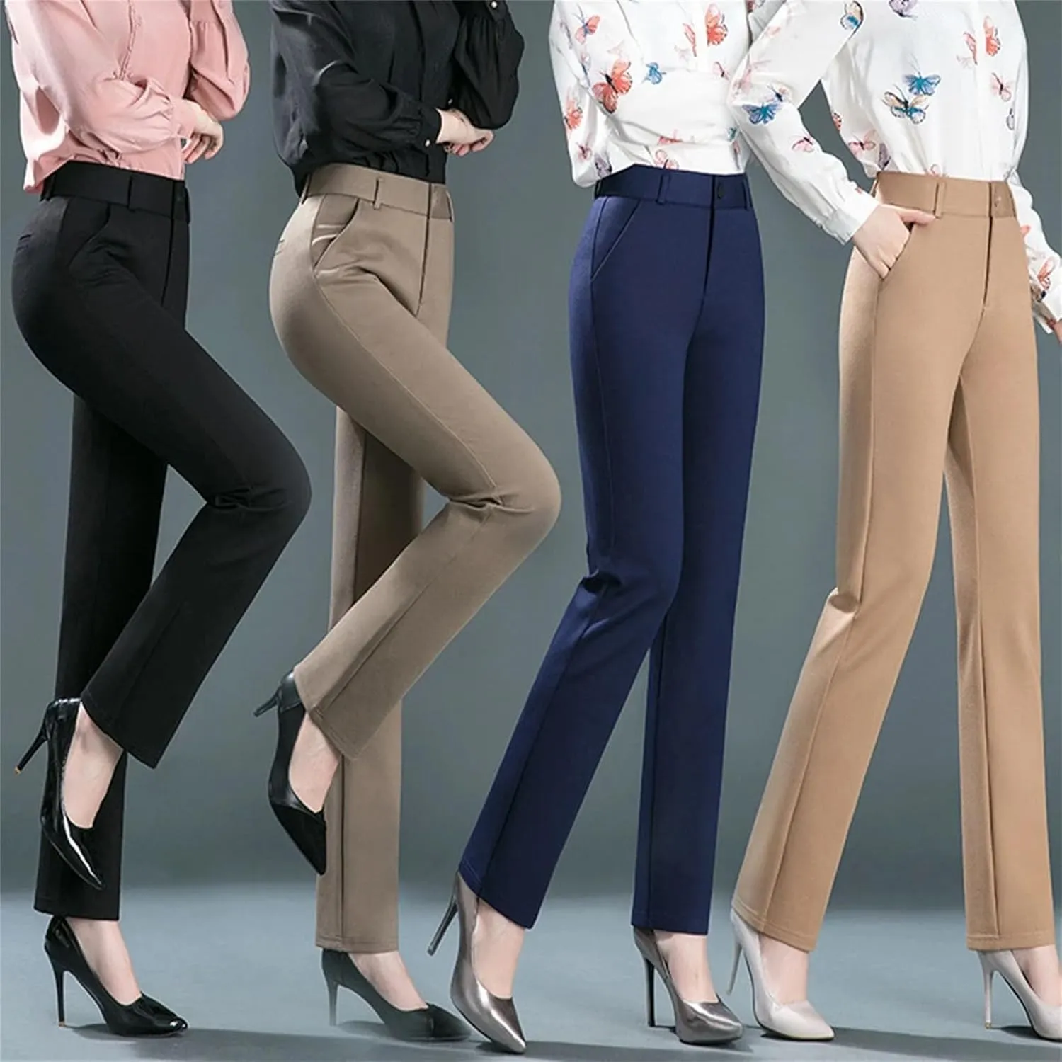 Women’s Knit Slim Leg Pants Elastic High Waist Year-Round Casual Minimalist Loungewear