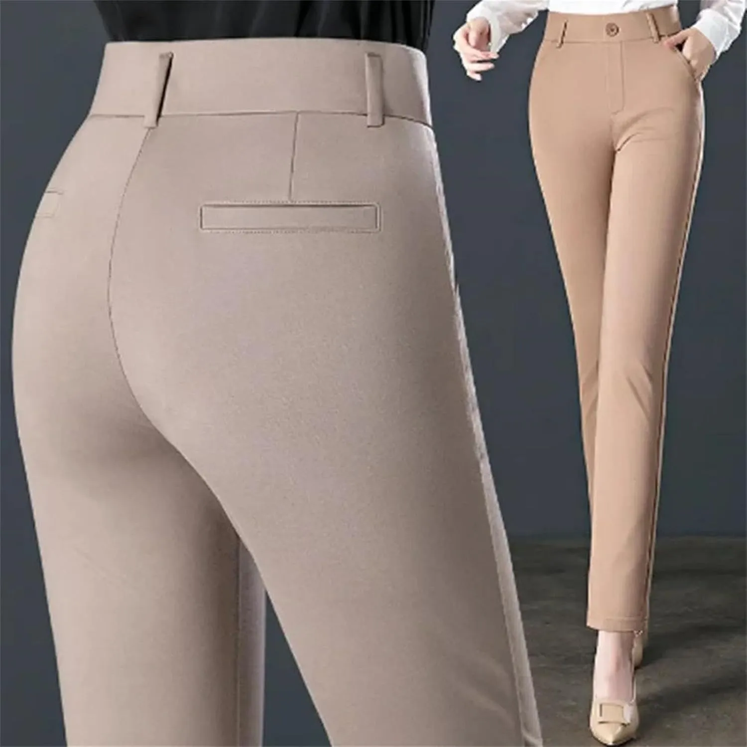 Women’s Knit Slim Leg Pants Elastic High Waist Year-Round Casual Minimalist Loungewear