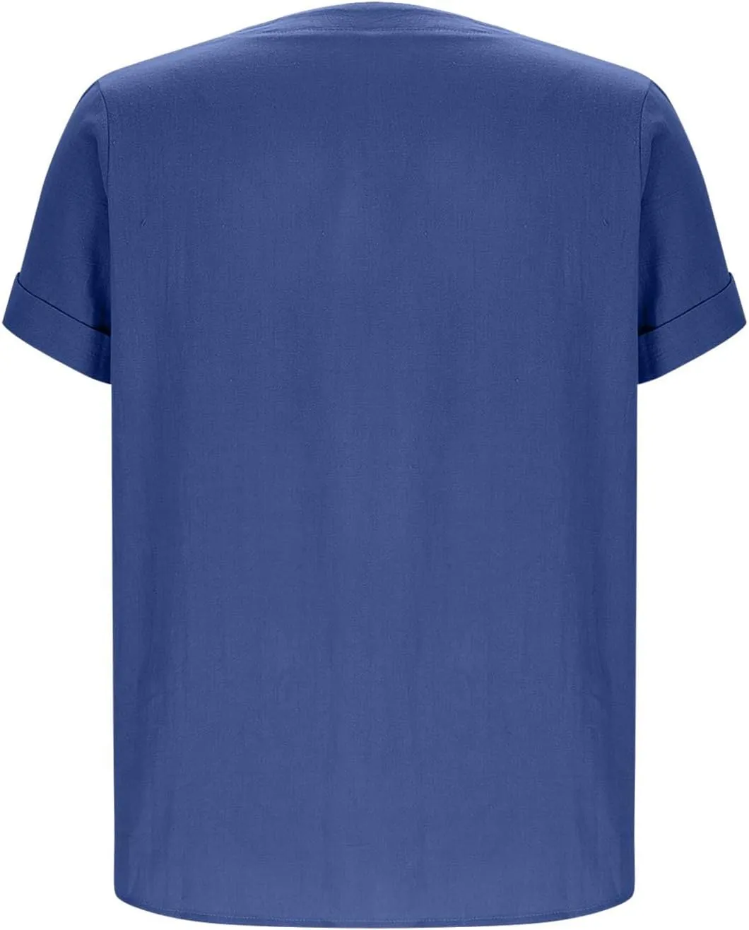 Womens Linen T Shirts Summer Short Sleeve Half Button Henley Shirts Dressy V Neck Boho Side Slit Blouse Tunic Tops